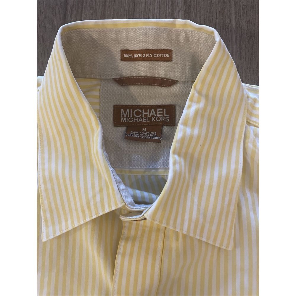 Michael Kors Men's Yellow Shirt Stripes Short Sleeve Pockets 100% Cotton‎ Size M - Picture 4 of 16